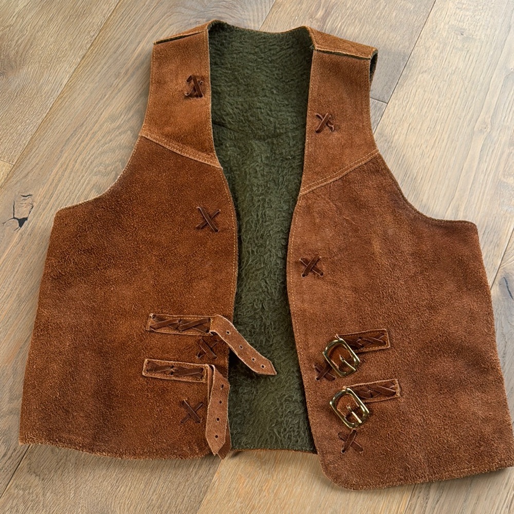 Vintage Brown Suede Vest with Buckle Details